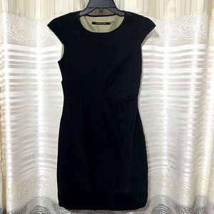 Andrew Marc black dress; size 0; satin material; intricate pleated pattern